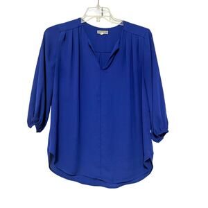 Pleione Solid Royal Blue Sheer Blouse/Tunic, Size M